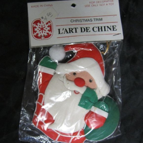 80'S 90'S KITCSHY L'ART DE CHINE FABRIC CHRISTMAS ORNAMENTS SET OF 8 W/ORIG TAGS - Picture 3 of 11